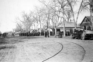 Moving structures along Jefferson Street to make way for the Union Pacific railroad in 1910