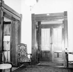 Front entrance doors on east wall